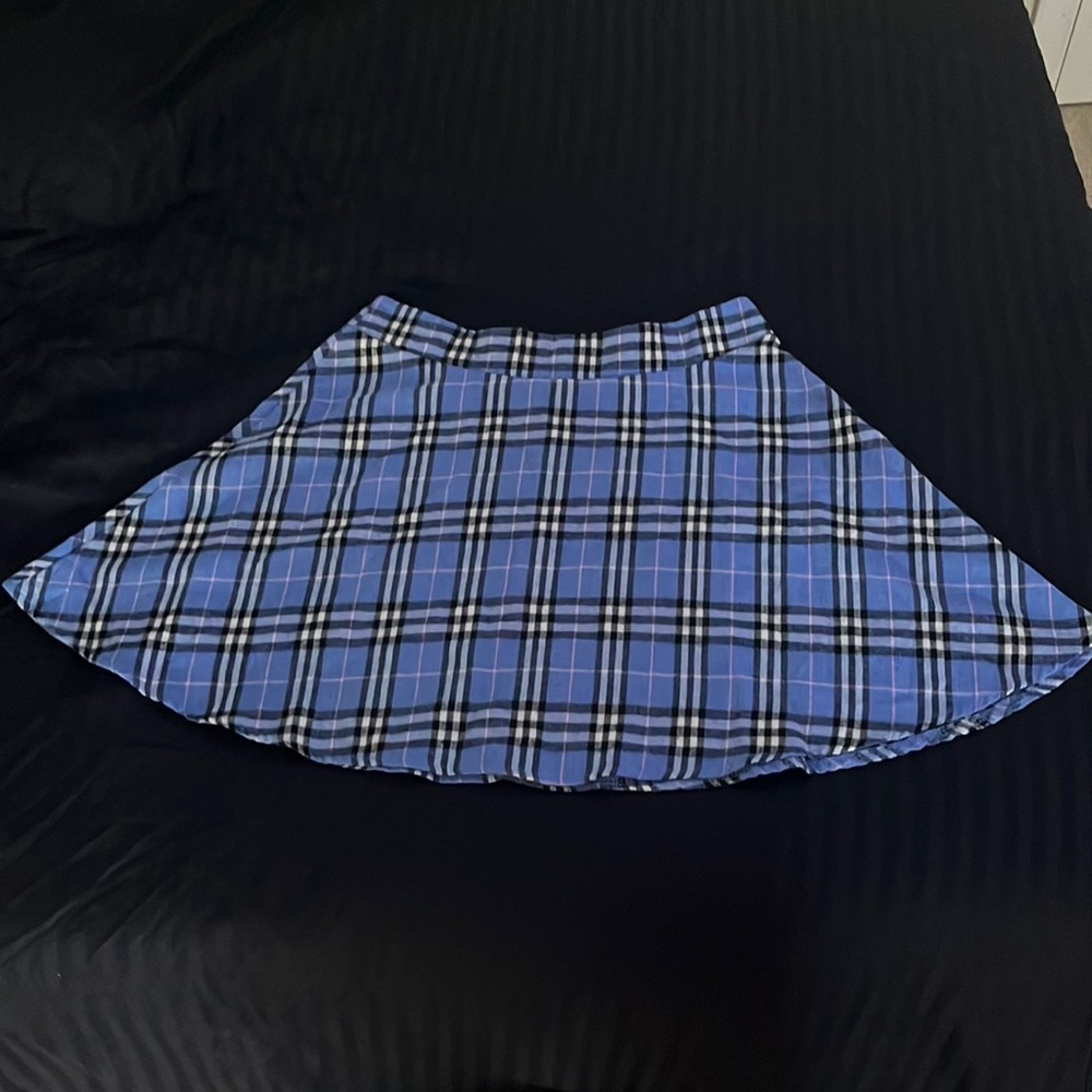 blue plaid skirt
